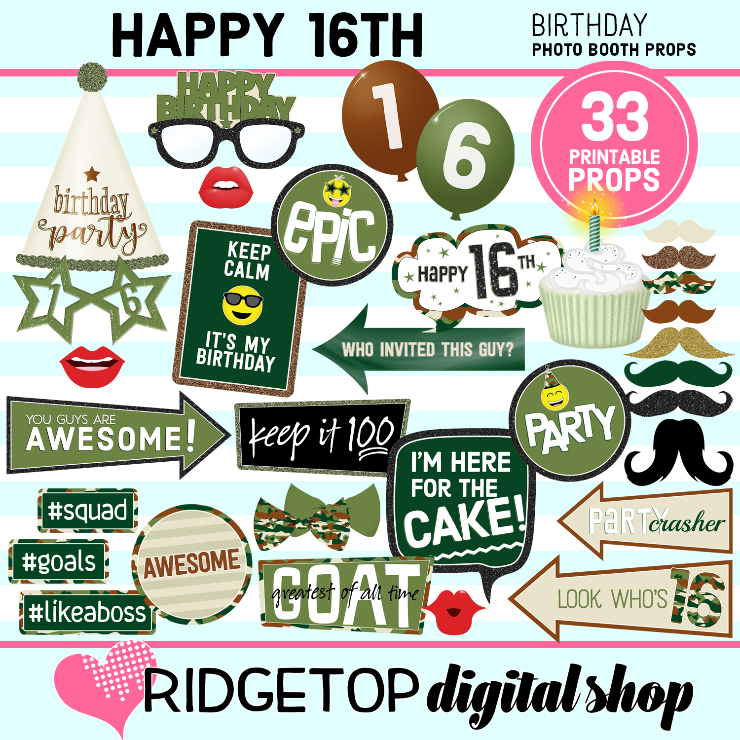 16th Birthday Camouflage Photo Props