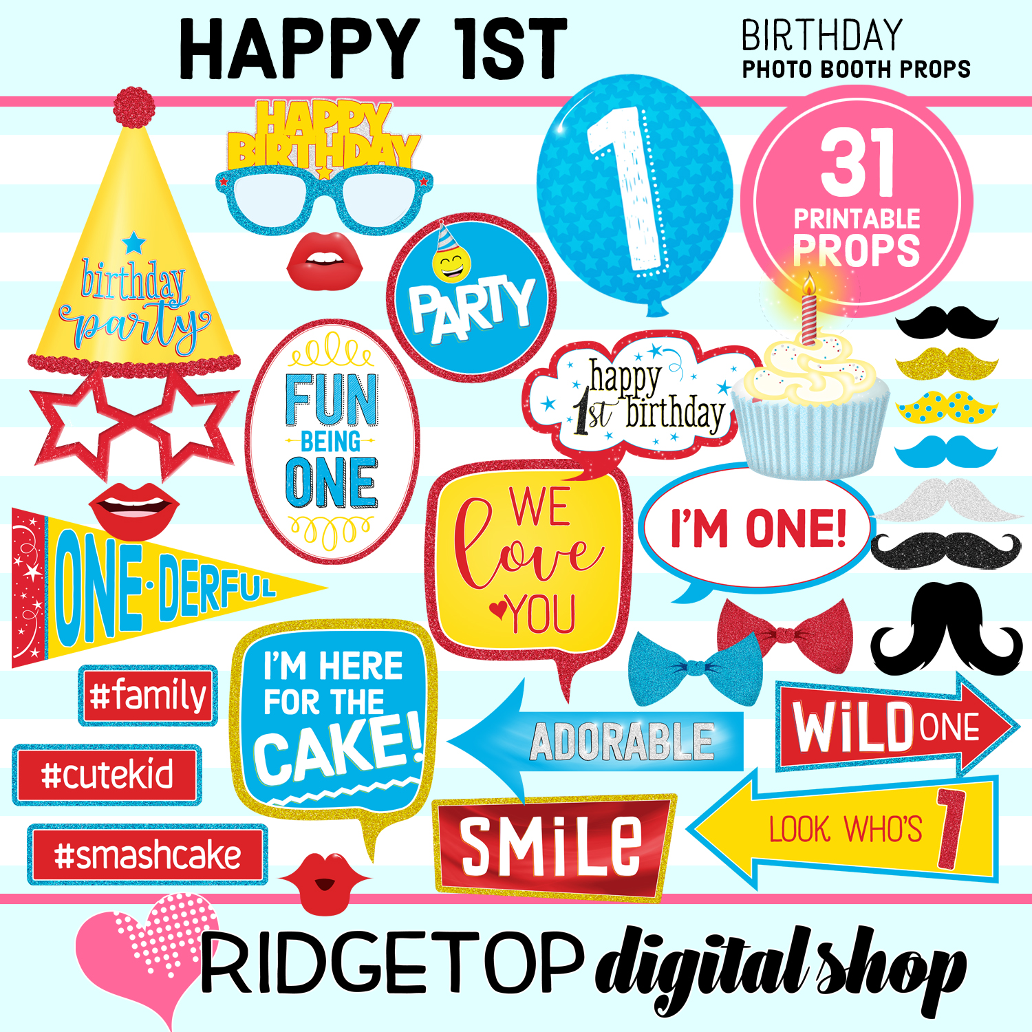 1st Birthday Red, Blue, and Yellow Photo Props
