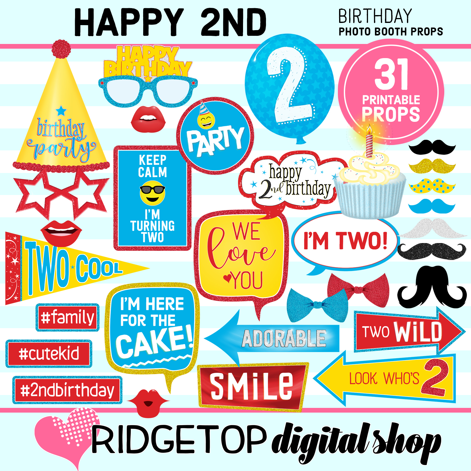 2nd Birthday Red, Blue, and Yellow Photo Props