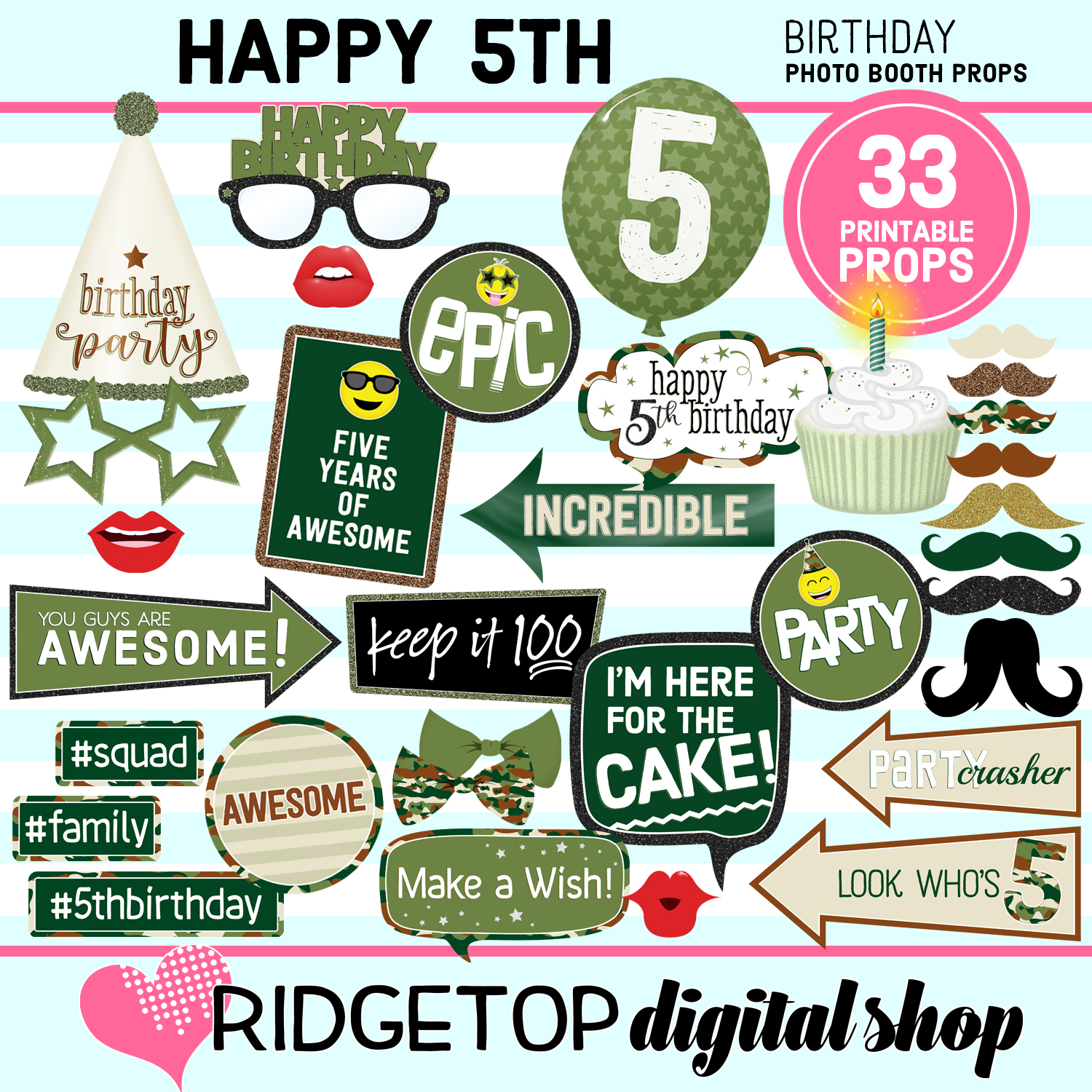 5th Birthday Camouflage Photo Props