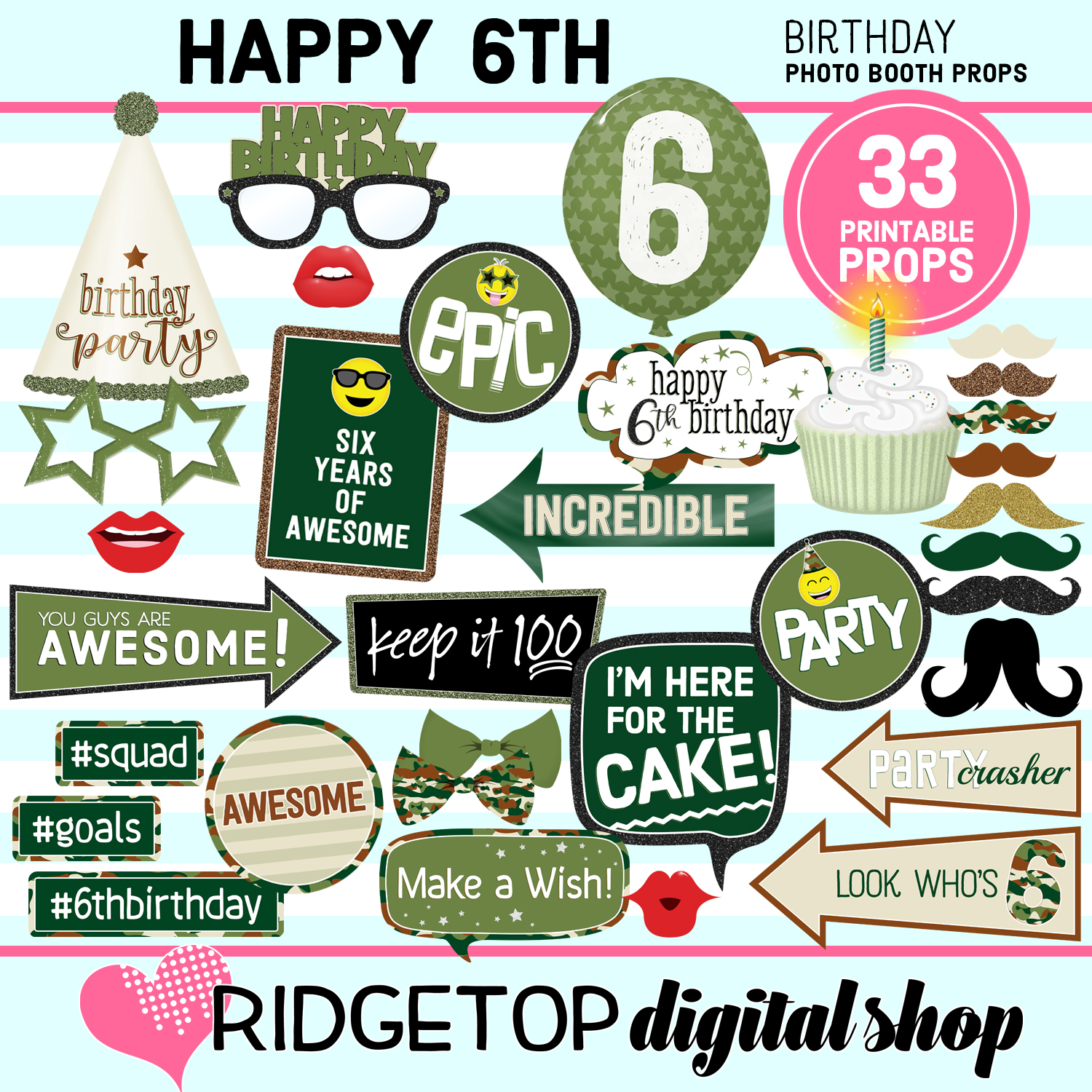 6th Birthday Camouflage Photo Props