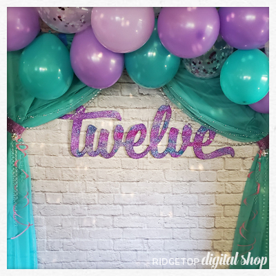 Photo Booth Backdrop – turquoise, purple, and pink