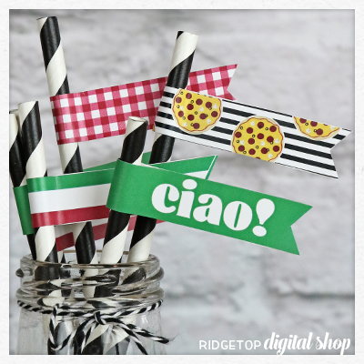 Pizza Party Straw Flags Free Printable