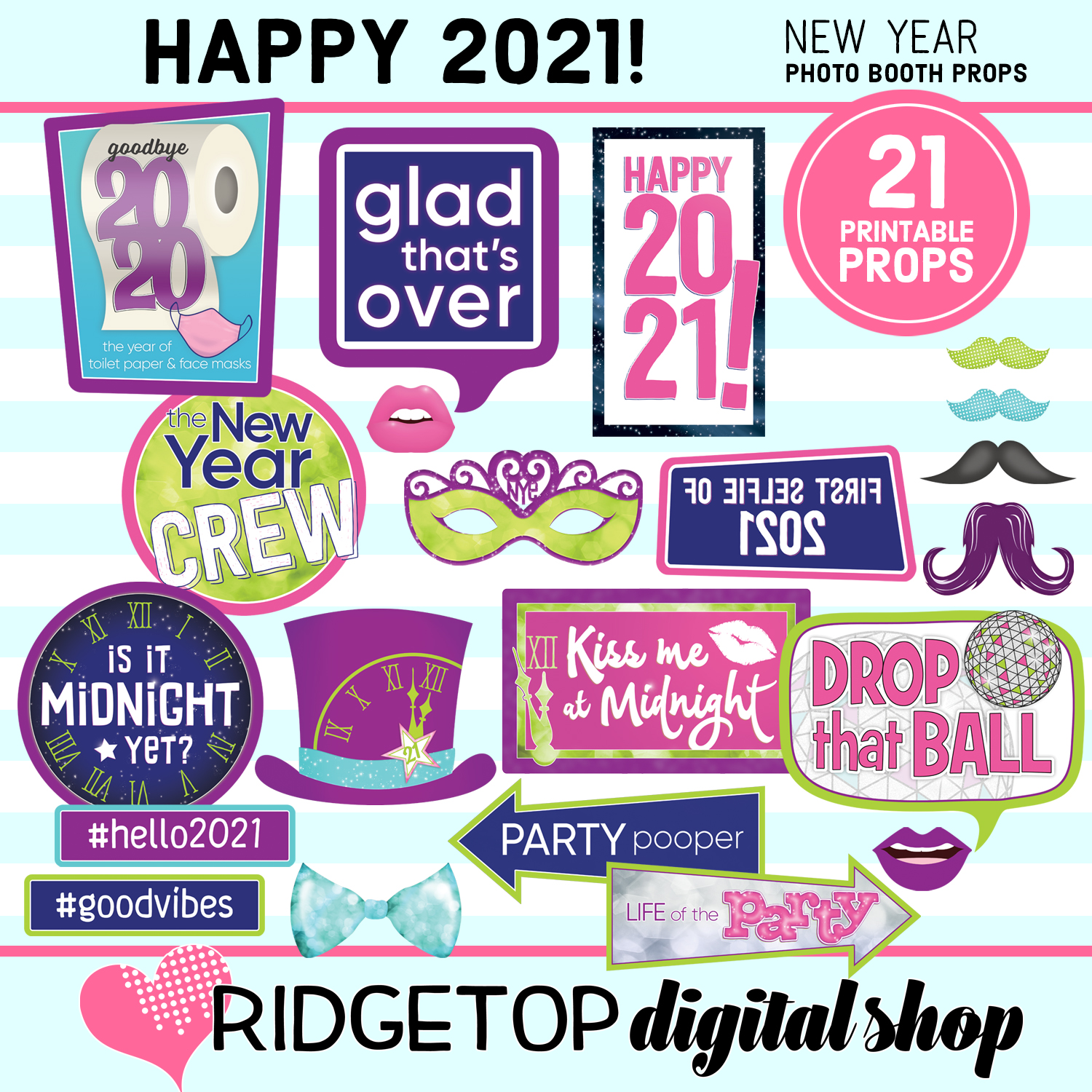 New Year's Eve 2021 Photo Props • Party Printable • Ridgetop Digital Shop