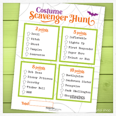 Halloween Costume Scavenger Hunt Free Printable