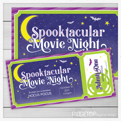 Editable Halloween Movie Night Ticket Free Printable