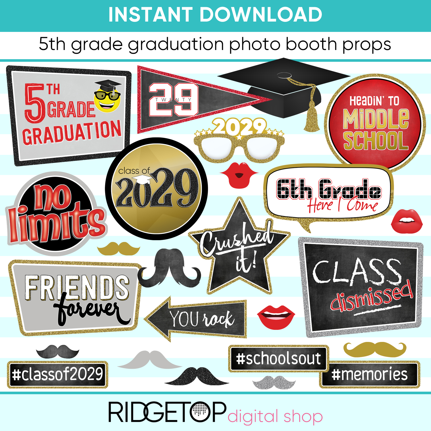 5th Grade Graduation Photo Props • Class of 2029 • Ridgetop Digital Shop