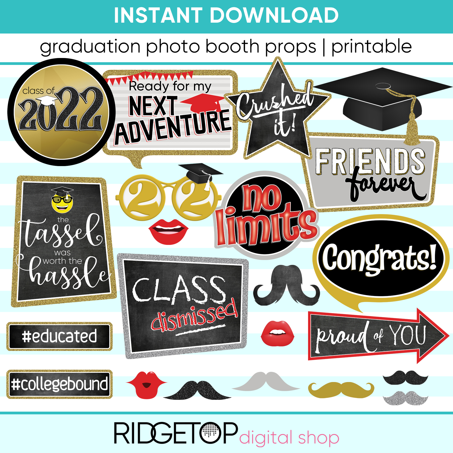 Class of 2022 Photo Booth Props - Printable • Ridgetop Digital Shop